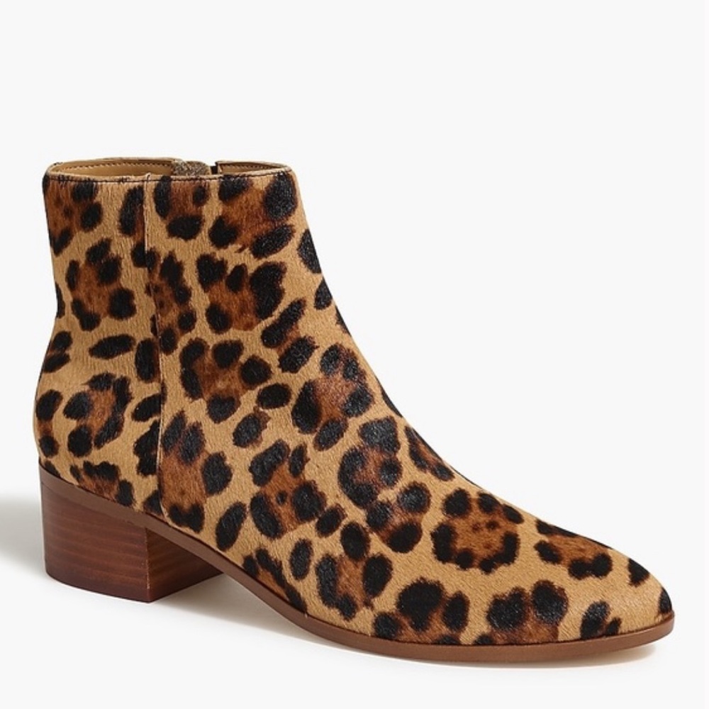 J. Crew Leopard Calf Hair Ankle Boots
